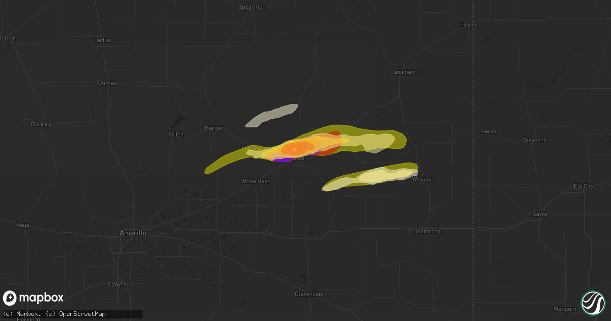Hail map in Pampa, TX on June 12, 2023