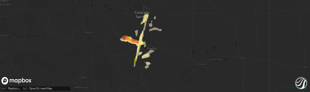 Hail map in Pueblo, CO on June 12, 2023