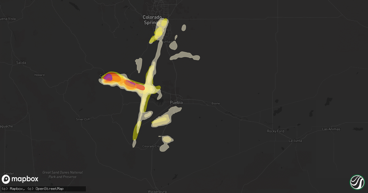 Hail map in Pueblo, CO on June 12, 2023