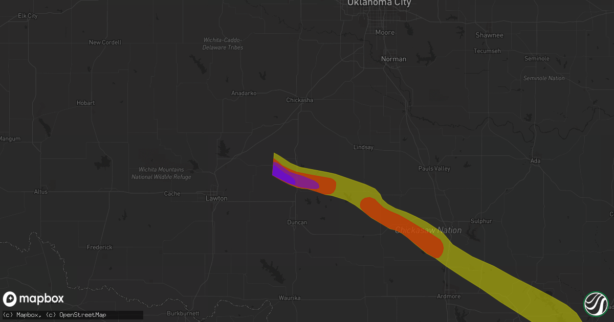 Hail map in Rush Springs, OK on June 12, 2023