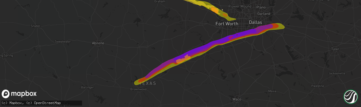Hail map in Stephenville, TX on June 12, 2023
