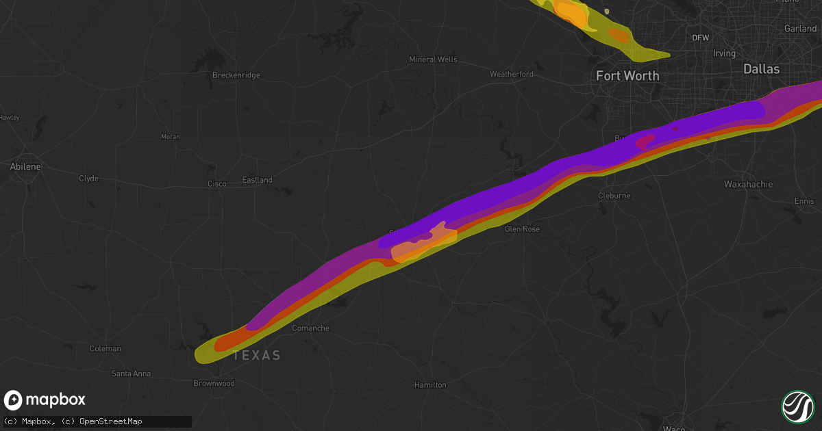 Hail map in Stephenville, TX on June 12, 2023