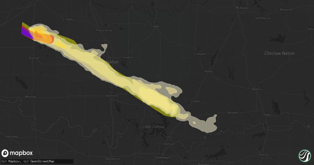 Hail map in Tishomingo, OK on June 12, 2023