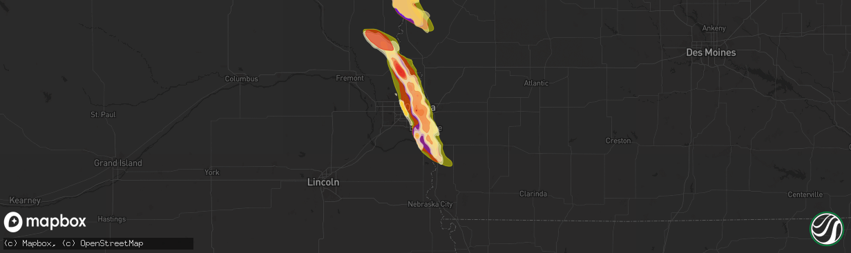 Hail map in Bellevue, NE on June 12, 2024