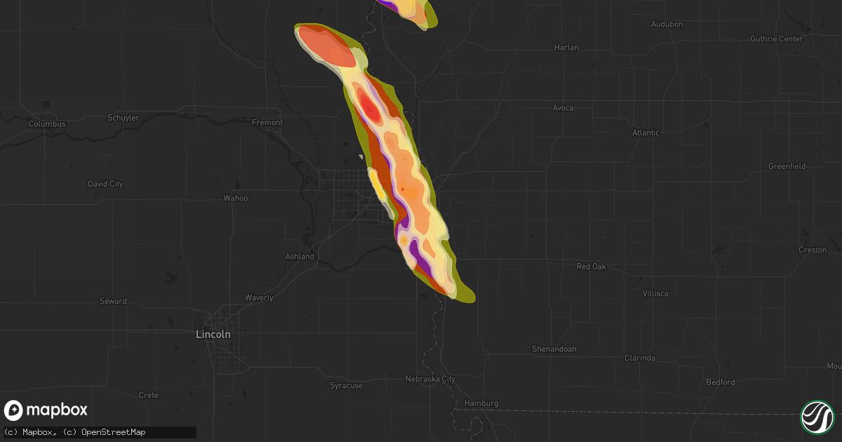 Hail map in Bellevue, NE on June 12, 2024