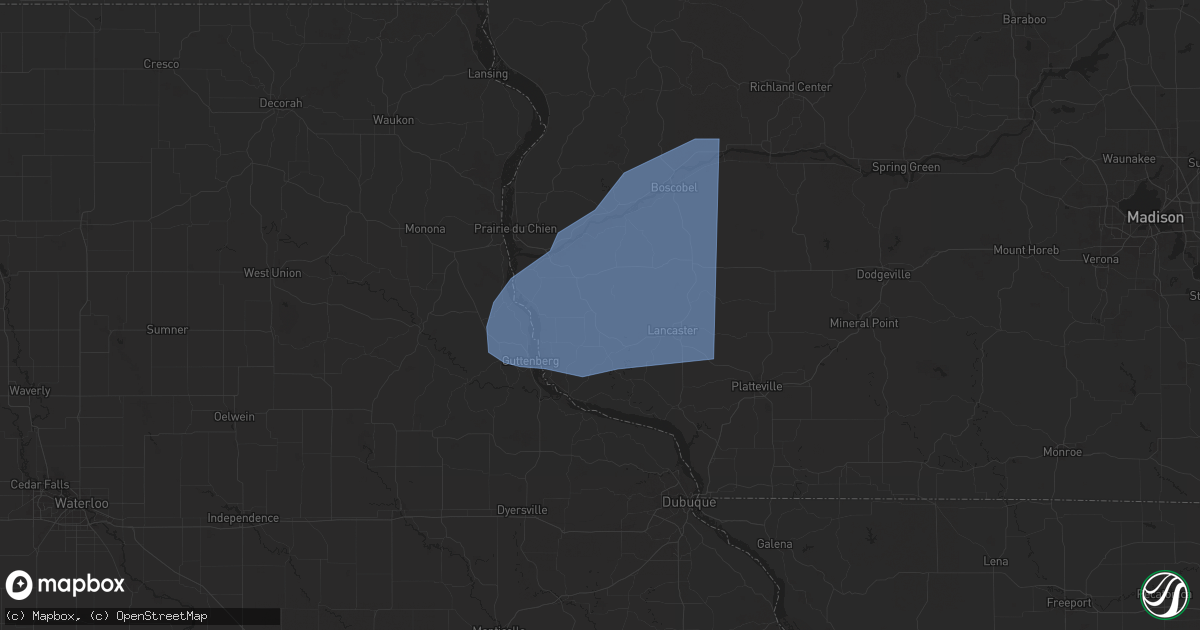 Hail map in Bloomington, WI on June 12, 2024
