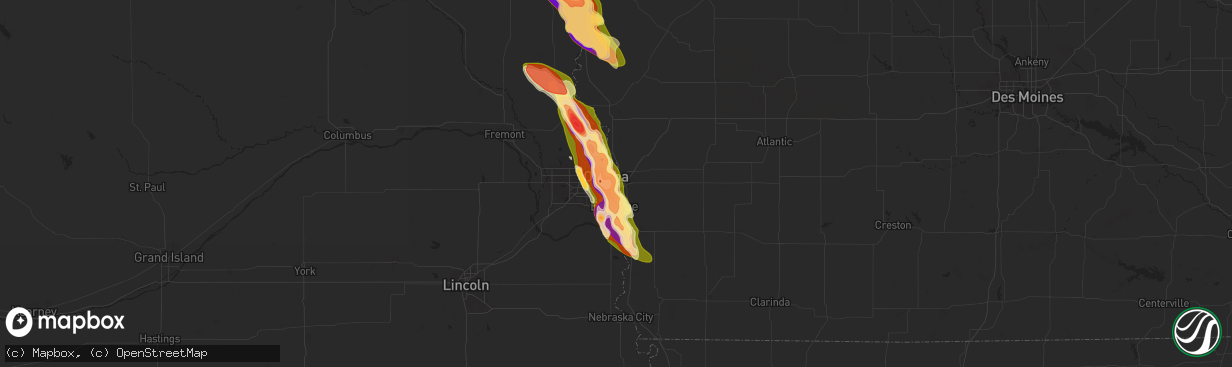 Hail map in Council Bluffs, IA on June 12, 2024