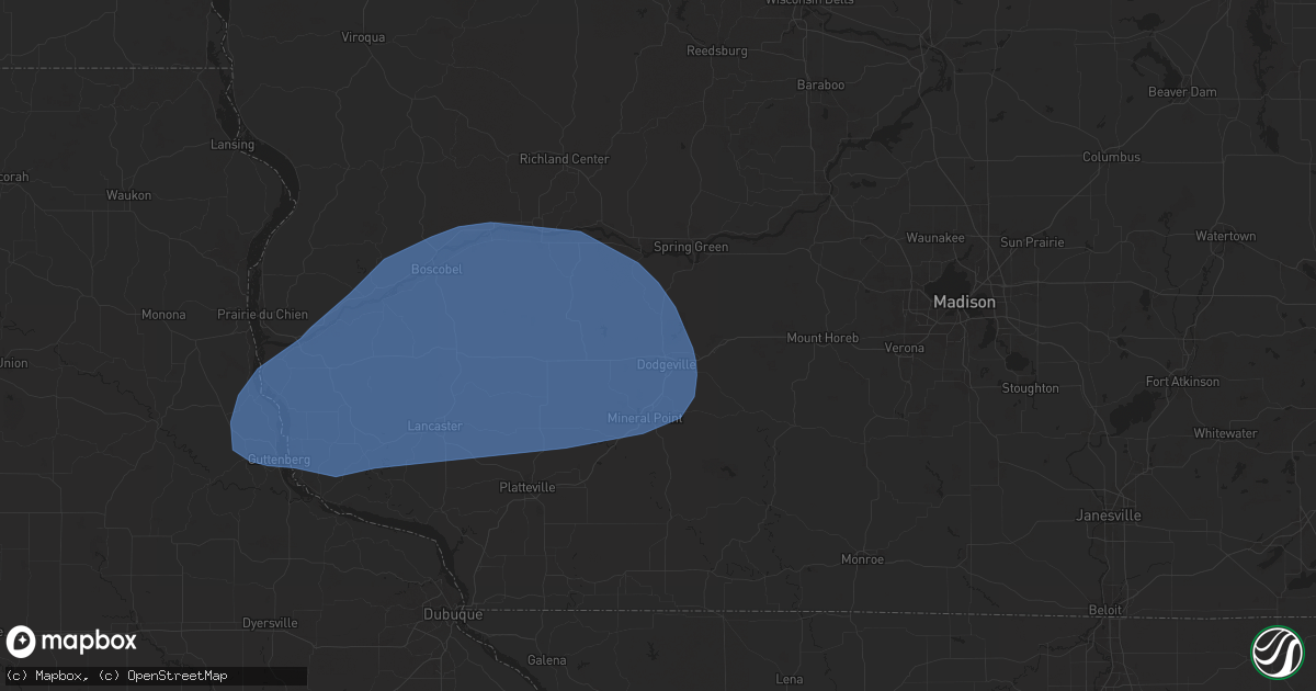 Hail map in Dodgeville, WI on June 12, 2024