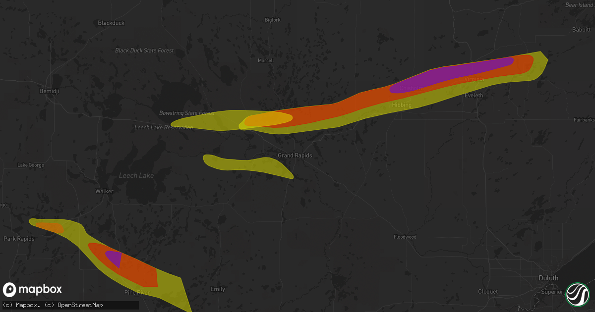 Hail map in Grand Rapids, MN on June 12, 2024