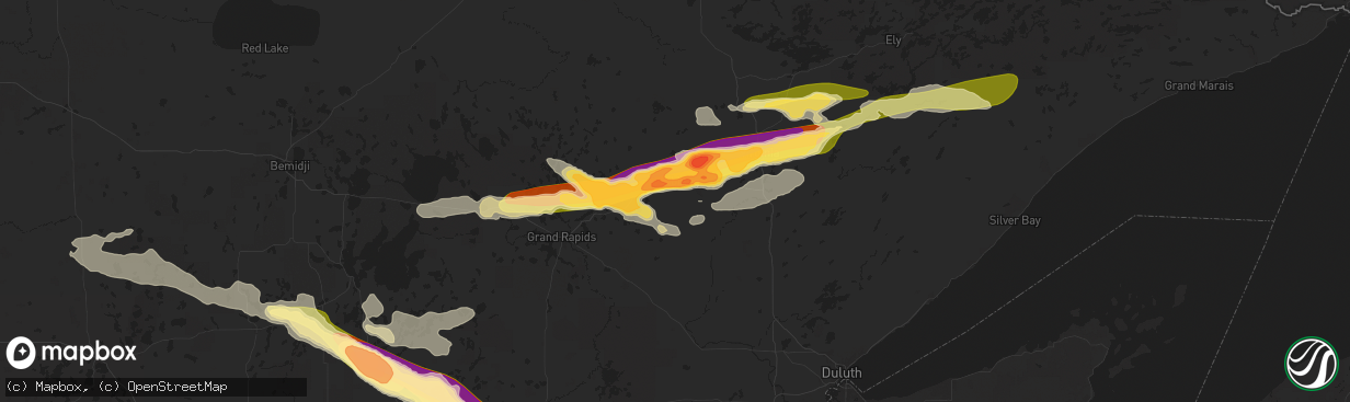 Hail map in Hibbing, MN on June 12, 2024