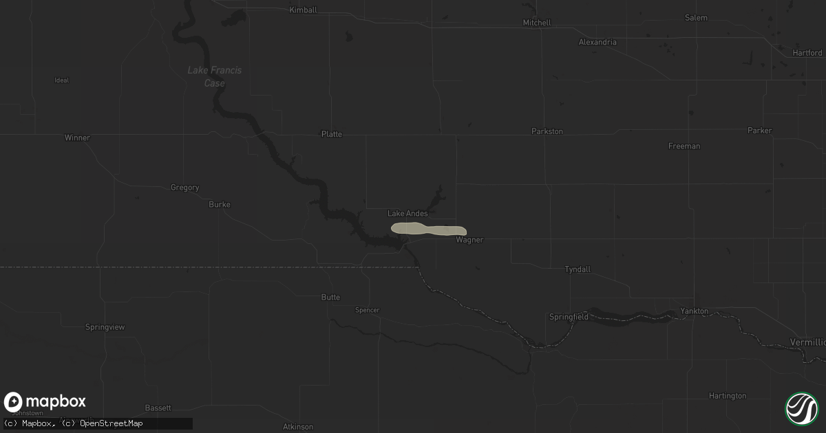 Hail map in Lake Andes, SD on June 12, 2024