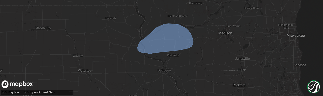 Hail map in Lancaster, WI on June 12, 2024