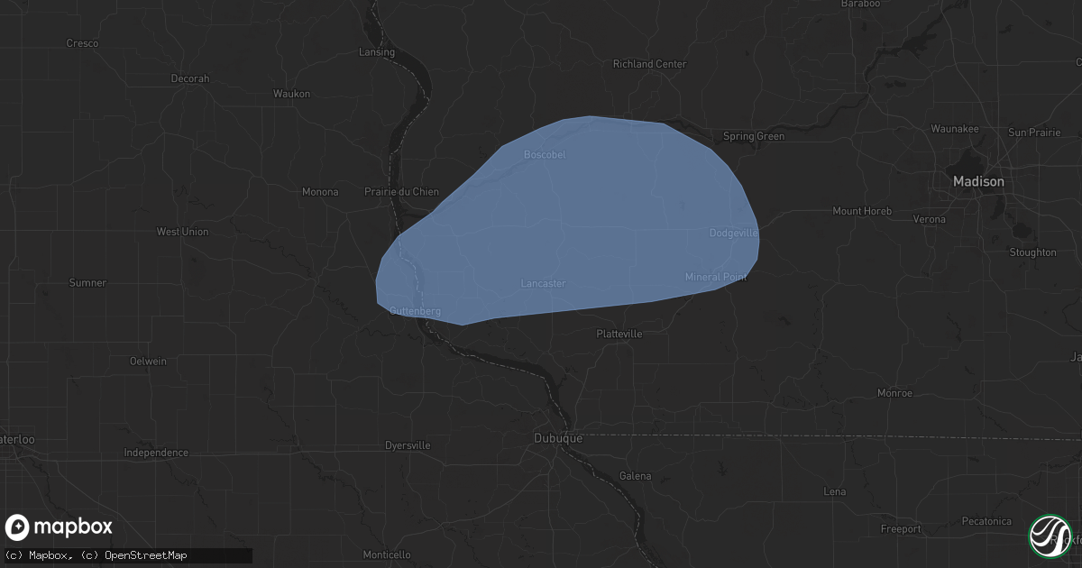 Hail map in Lancaster, WI on June 12, 2024