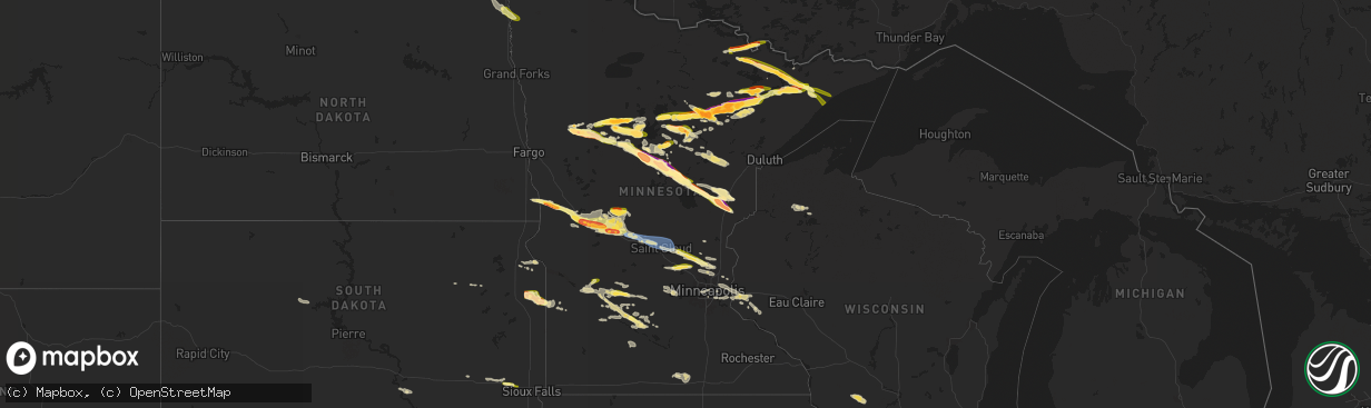 Hail map in Minnesota on June 12, 2024