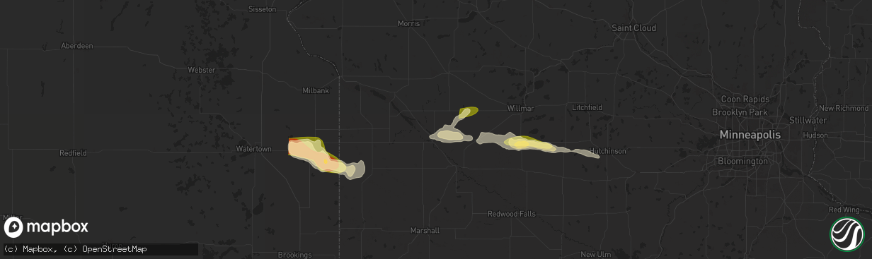 Hail map in Montevideo, MN on June 12, 2024
