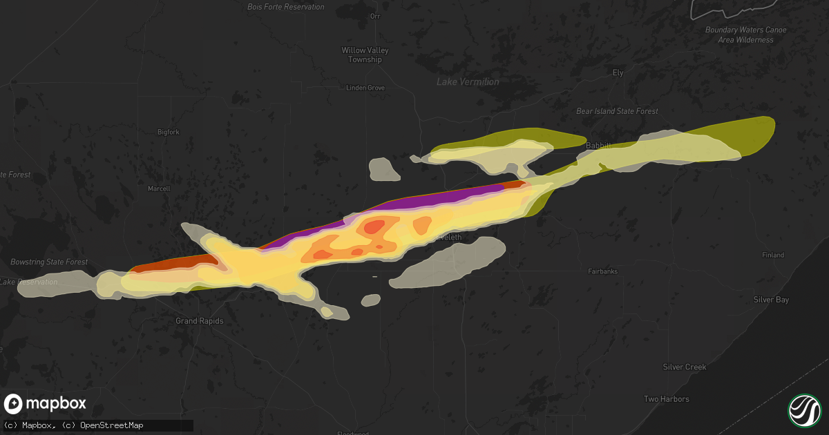 Hail map in Mountain Iron, MN on June 12, 2024