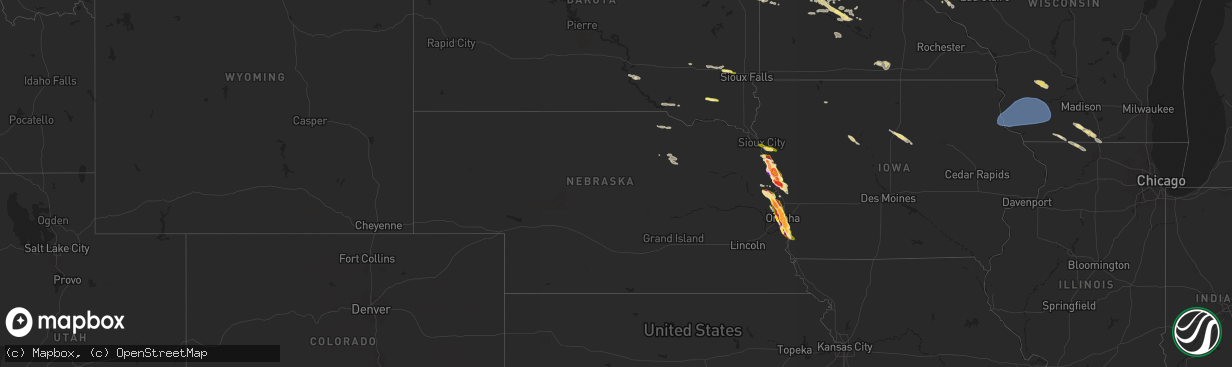Hail map in Nebraska on June 12, 2024
