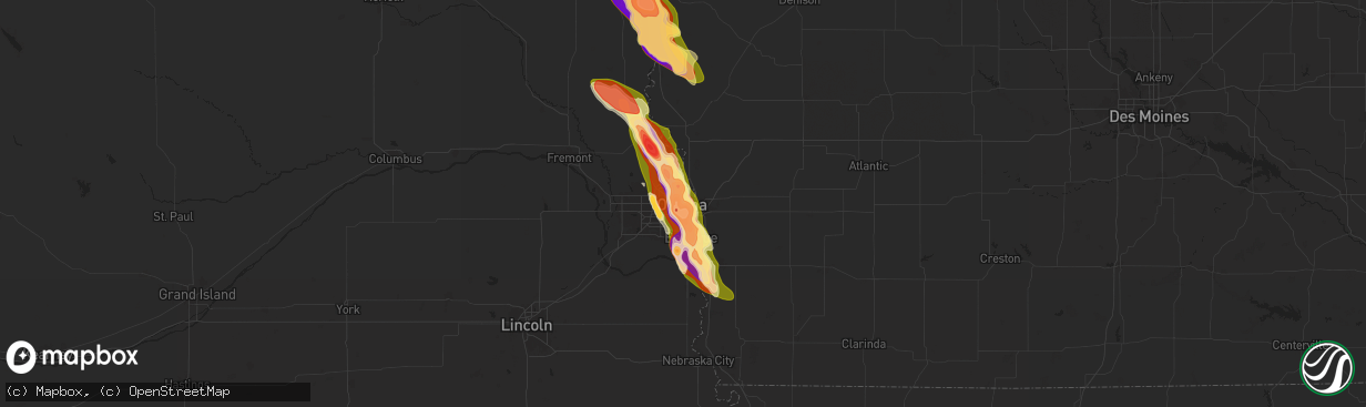 Hail map in Omaha, NE on June 12, 2024