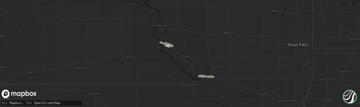 Hail map in Platte, SD on June 12, 2024