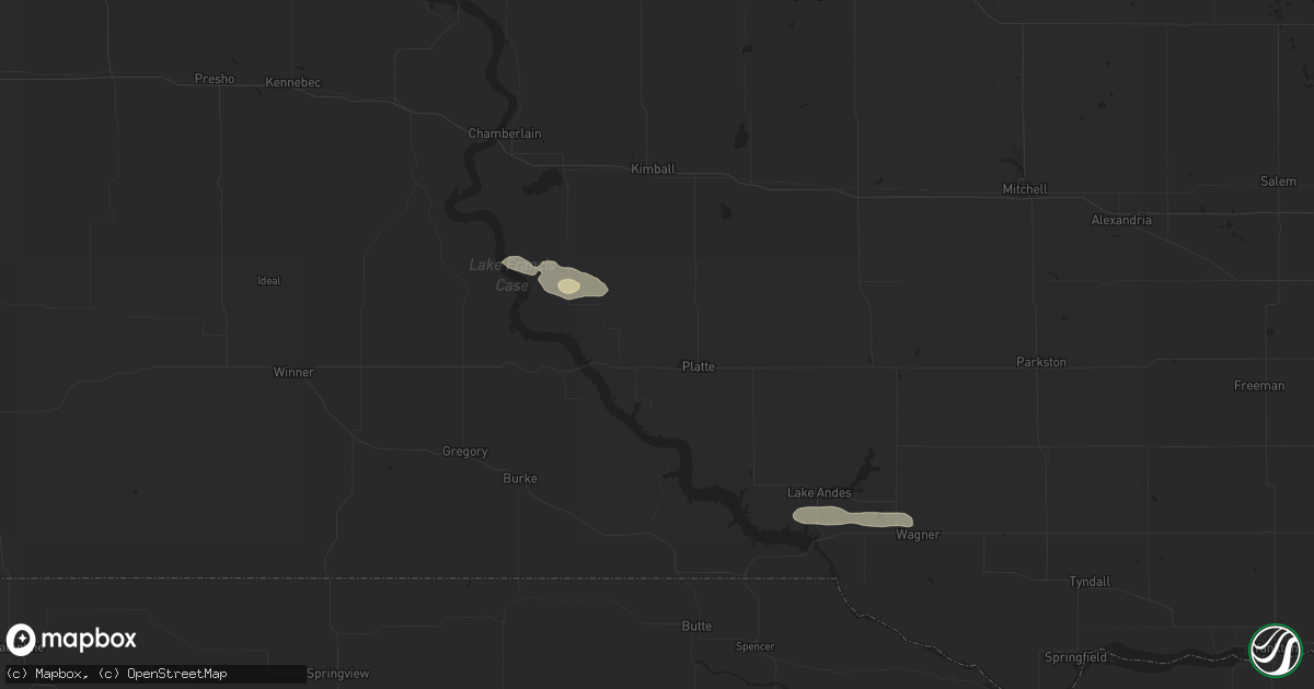 Hail map in Platte, SD on June 12, 2024