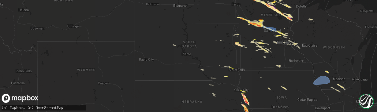 Hail map in South Dakota on June 12, 2024