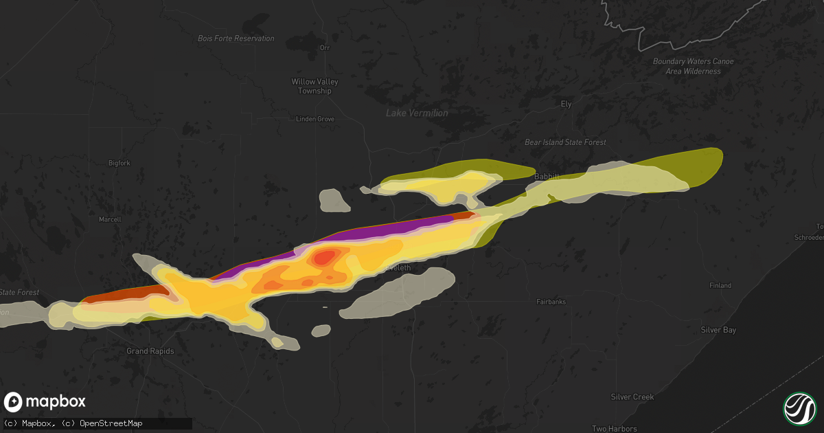 Hail map in Virginia, MN on June 12, 2024