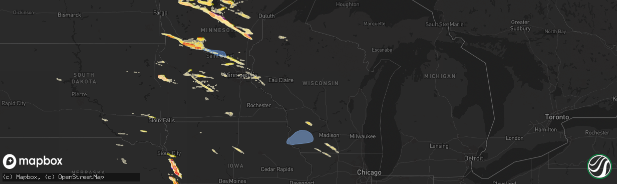 Hail map in Wisconsin on June 12, 2024