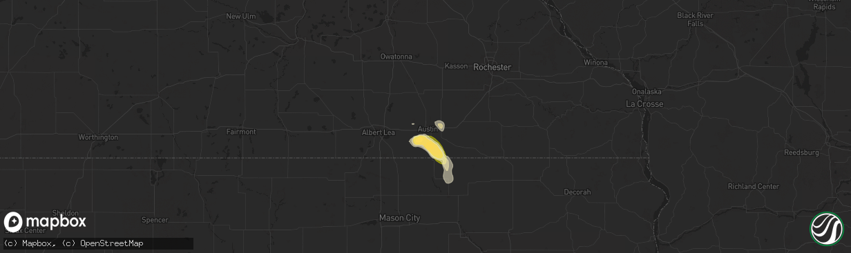 Hail map in Austin, MN on June 12, 2025