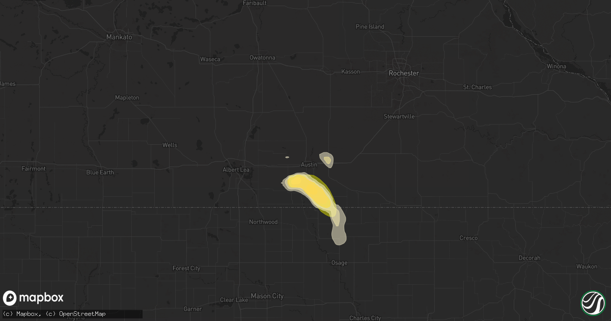 Hail map in Austin, MN on June 12, 2025