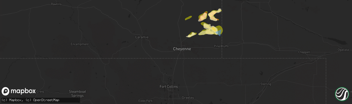 Hail map in Cheyenne, WY on June 12, 2025