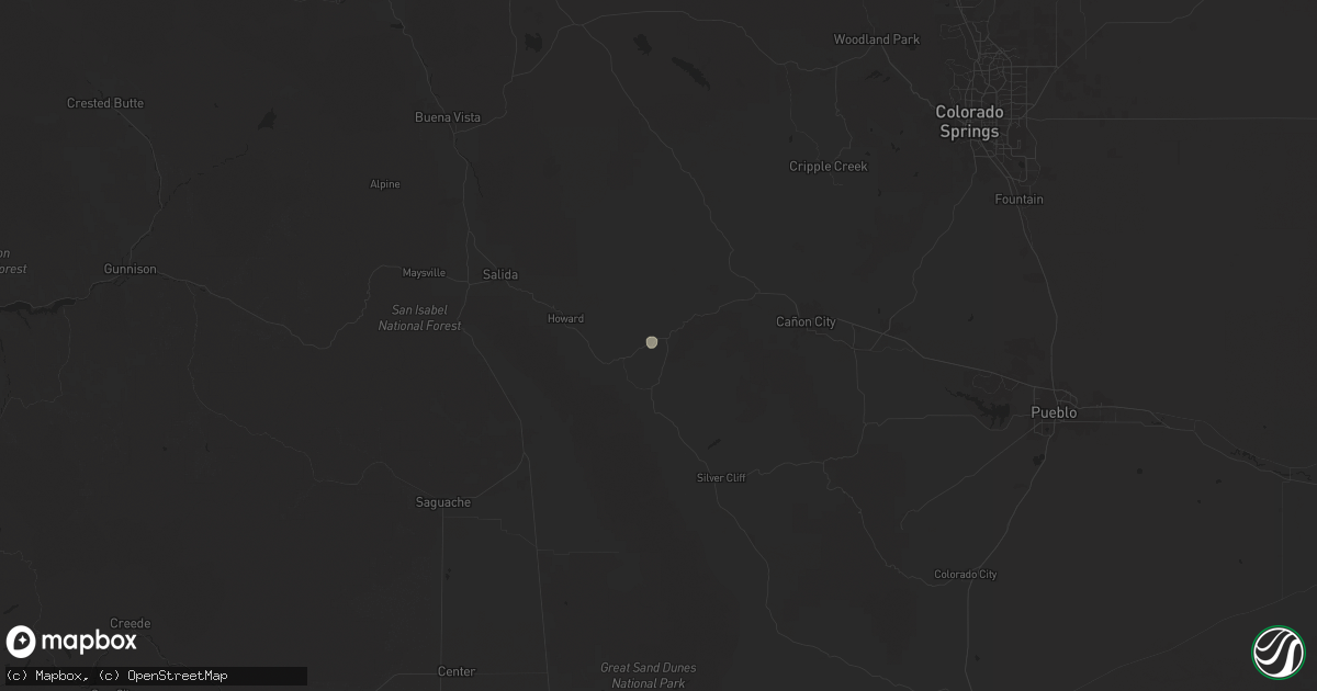Hail map in Cotopaxi, CO on June 12, 2025
