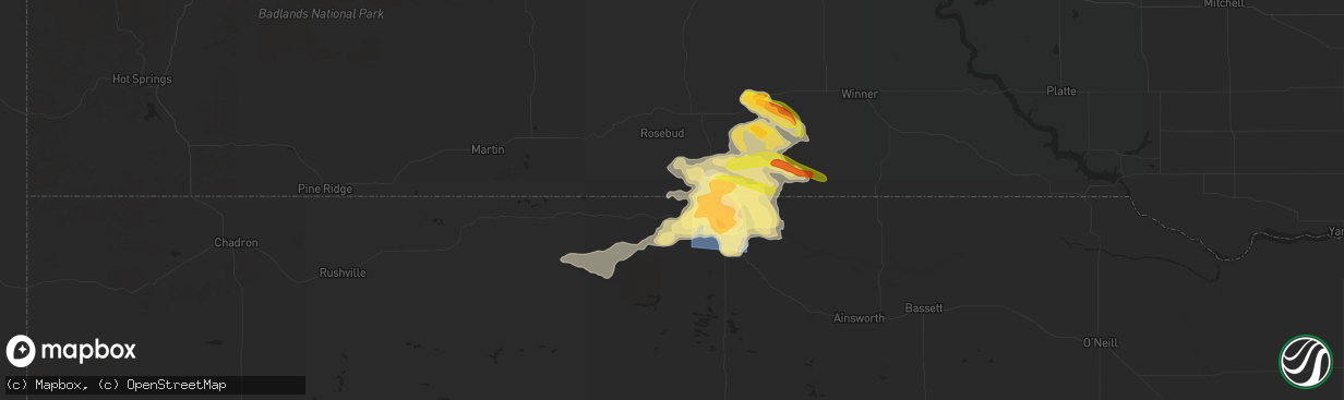 Hail map in Crookston, NE on June 12, 2025