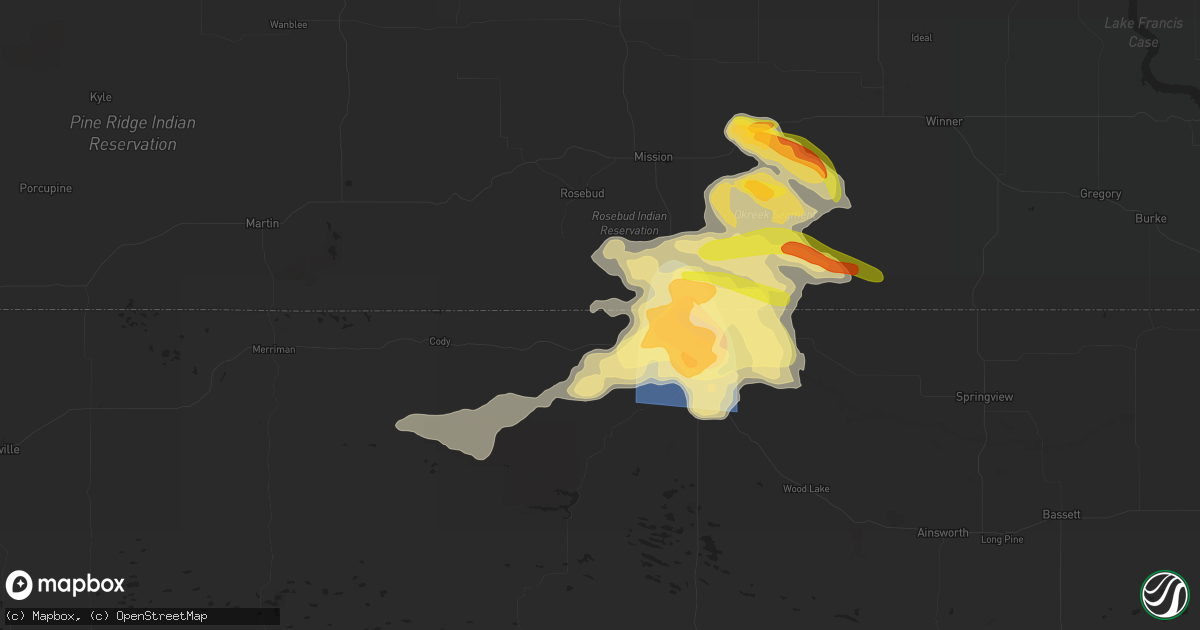 Hail map in Crookston, NE on June 12, 2025