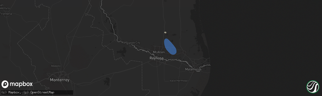 Hail map in Edinburg, TX on June 12, 2025