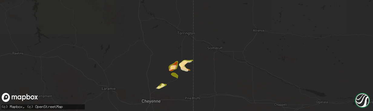 Hail map in Hawk Springs, WY on June 12, 2025