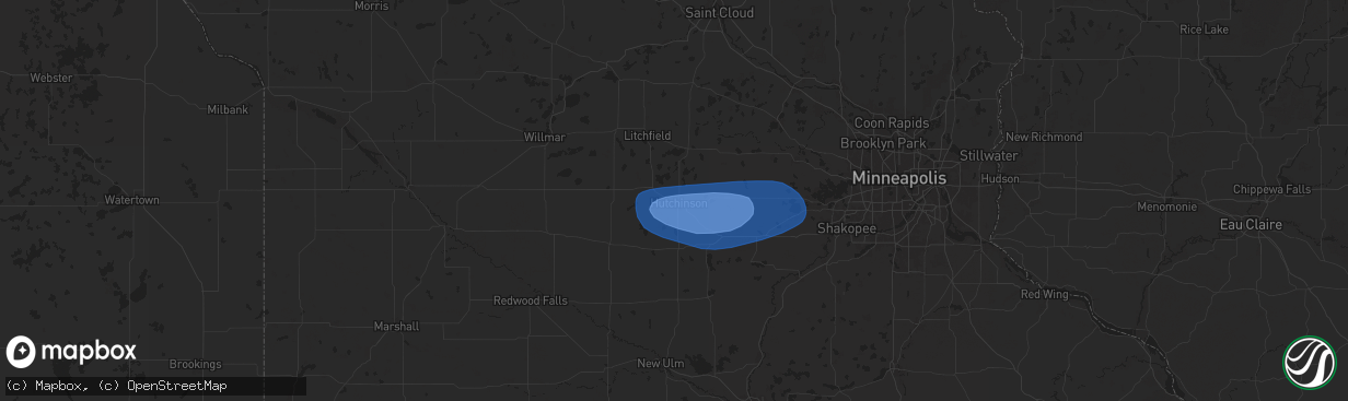 Hail map in Hutchinson, MN on June 12, 2025