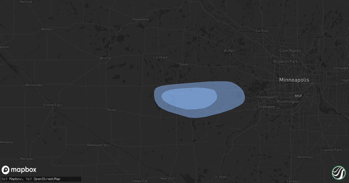 Hail map in Hutchinson, MN on June 12, 2025
