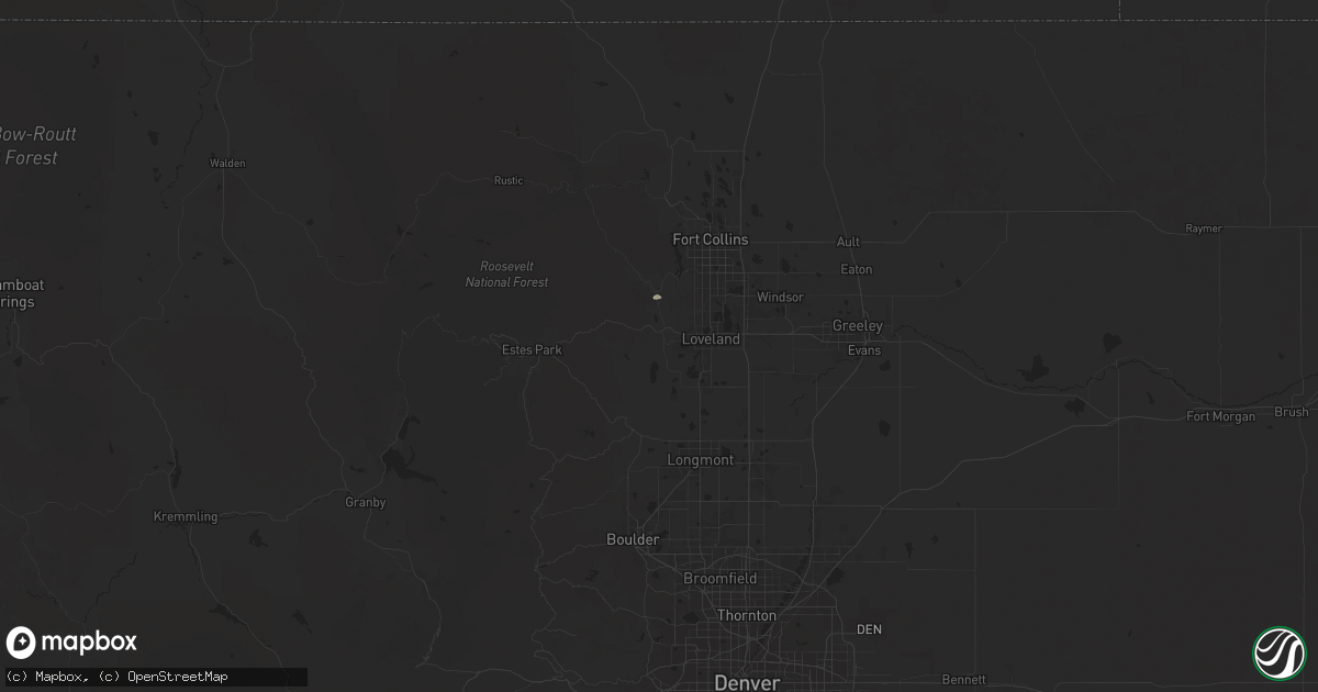 Hail map in Loveland, CO on June 12, 2025