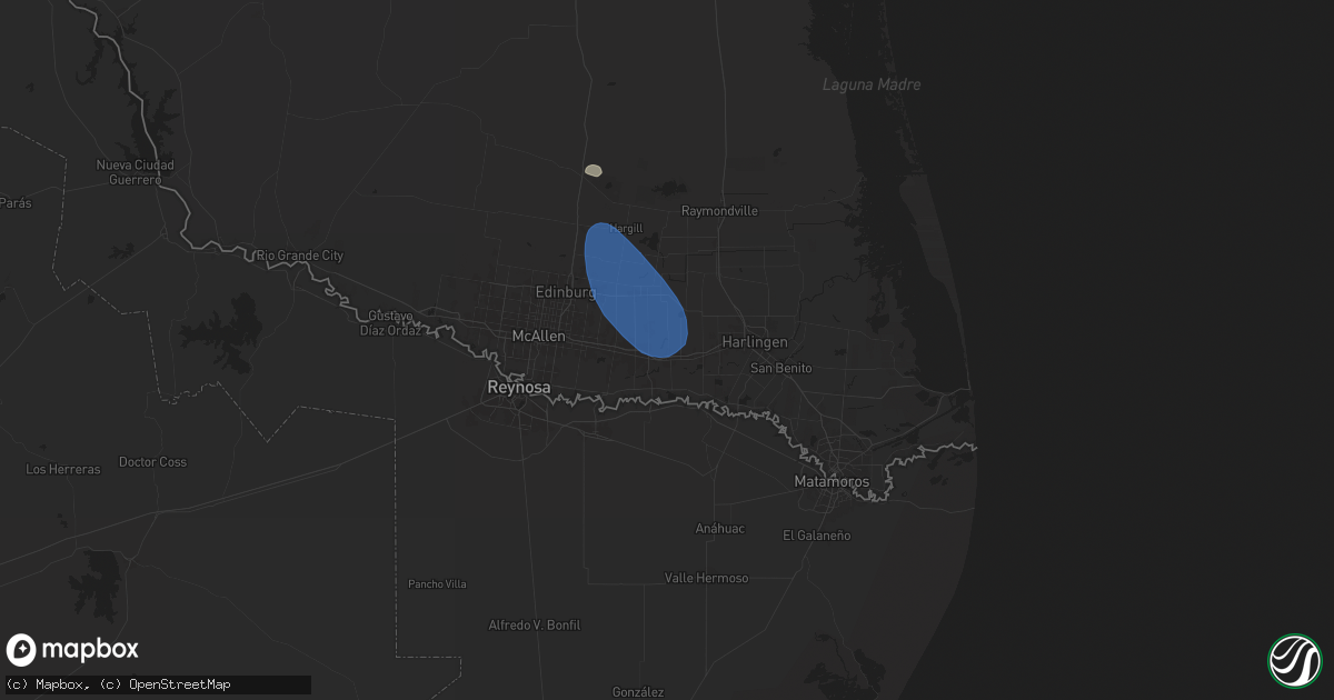Hail map in Mercedes, TX on June 12, 2025