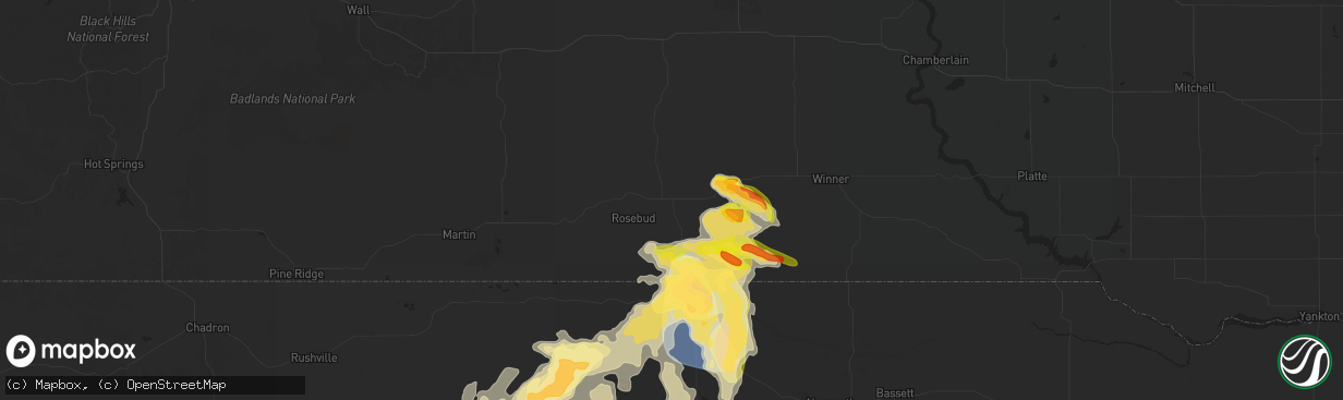 Hail map in Mission, SD on June 12, 2025