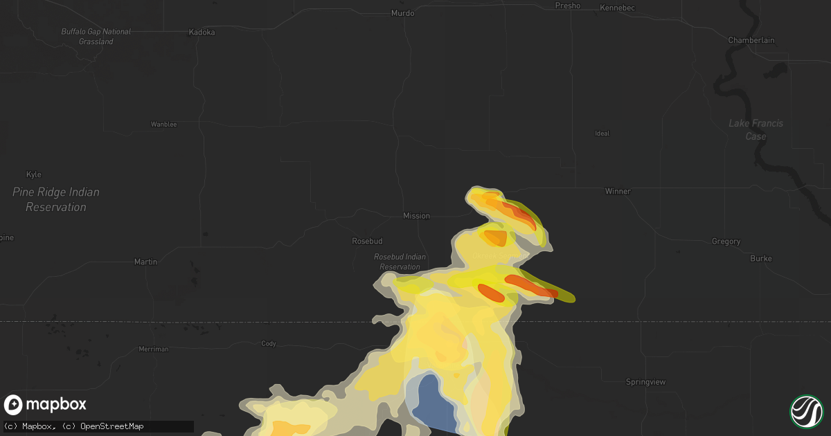 Hail map in Mission, SD on June 12, 2025