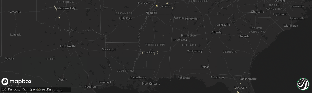 Hail map in Mississippi on June 12, 2025