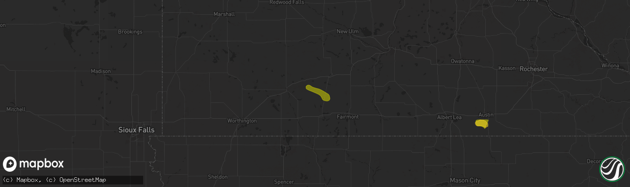 Hail map in Odin, MN on June 12, 2025