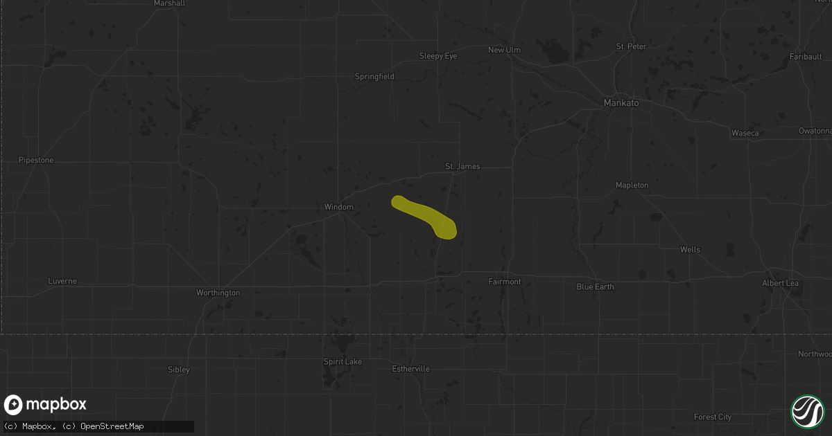 Hail map in Odin, MN on June 12, 2025