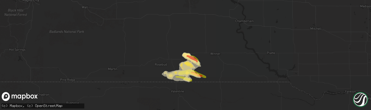Hail map in Okreek, SD on June 12, 2025