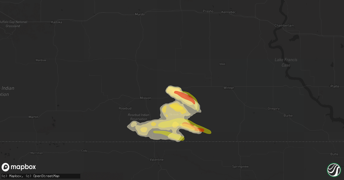 Hail map in Okreek, SD on June 12, 2025