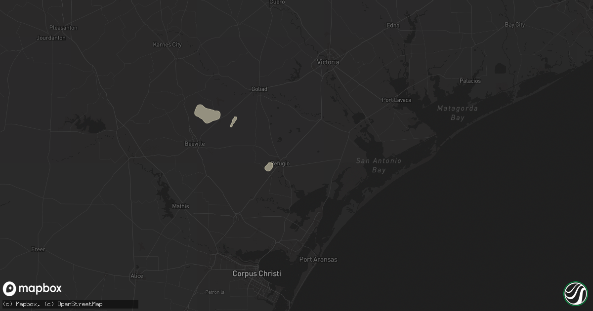 Hail map in Refugio, TX on June 12, 2025