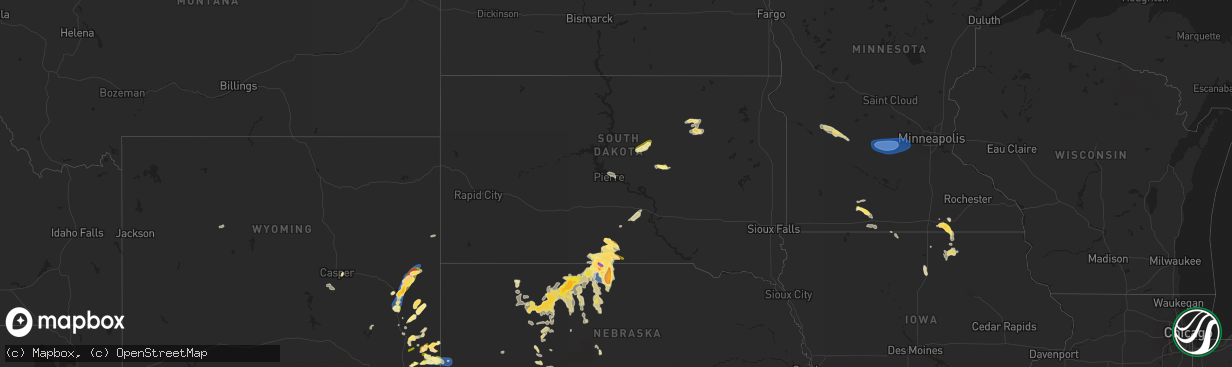 Hail map in South Dakota on June 12, 2025