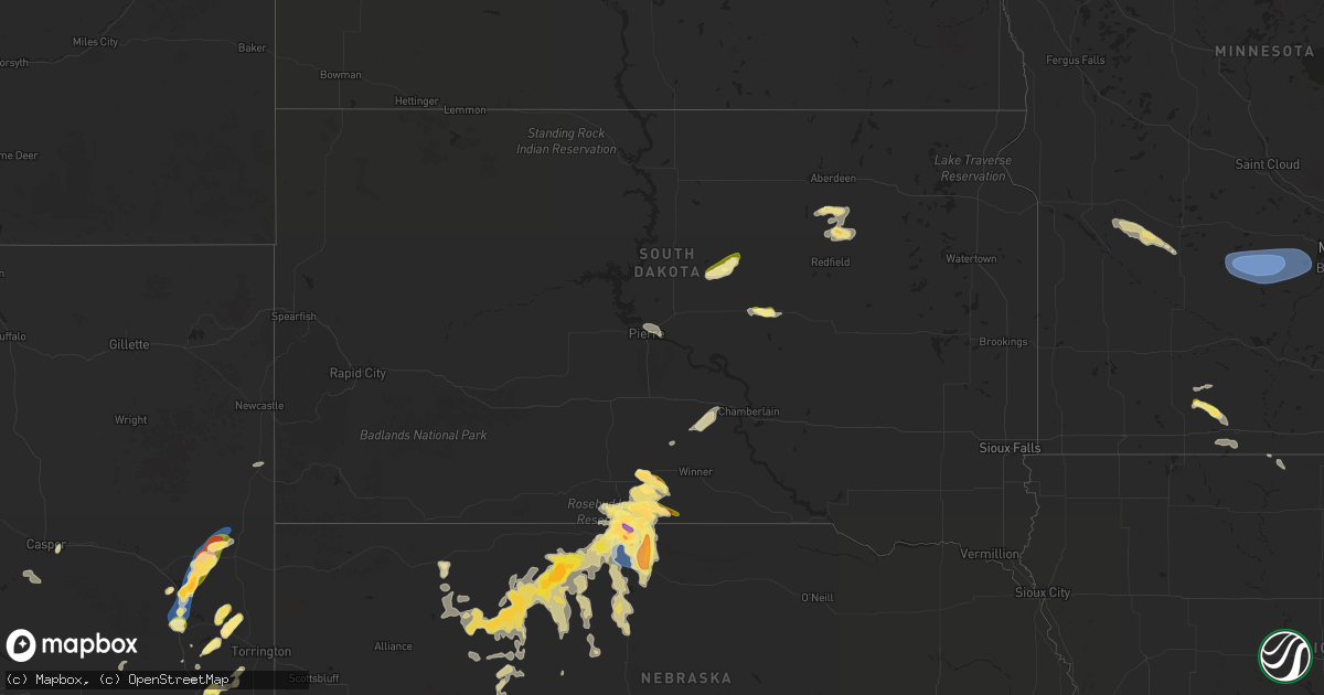 Hail map in South Dakota on June 12, 2025