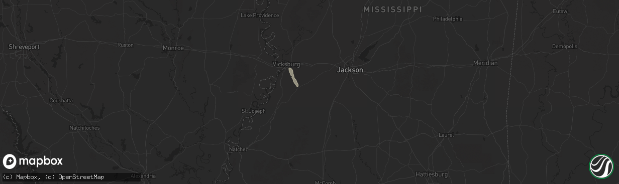 Hail map in Utica, MS on June 12, 2025